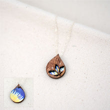 Load image into Gallery viewer, handmade The Freedom to Flourish bud necklace hand painted in yellow and blue