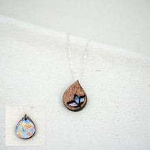 Load image into Gallery viewer, botanical necklace, The Freedom to Flourish, hand painted in speckled pink, yellow, and blue