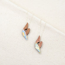 Load image into Gallery viewer, the two color variations of The Wind in Her Sails necklace, speckled pink, yellow, and blue and plaid yellow and blue

