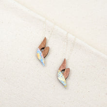 Load image into Gallery viewer, the two color variations of The Wind in Her Sails necklace, speckled pink, yellow, and blue and plaid yellow and blue