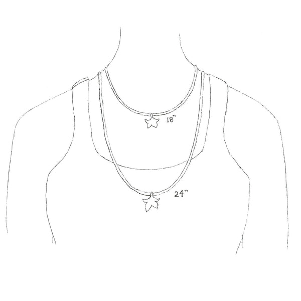 necklace guide showing approximate length of 18 inch and 24 inch chain