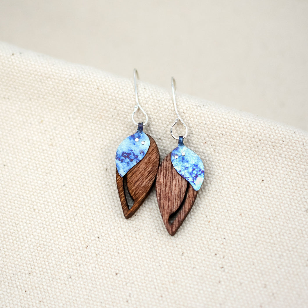 handmade The Dew at Dawn earrings hand painted in shades of blue