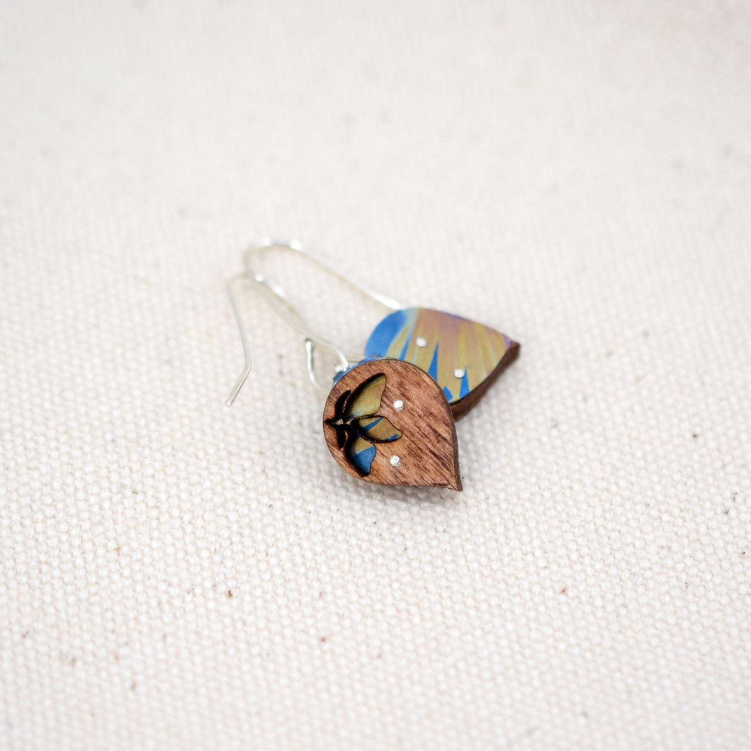 handmade The Freedom to Flourish, small bud earrings hand-painted in blue with yellow flowers